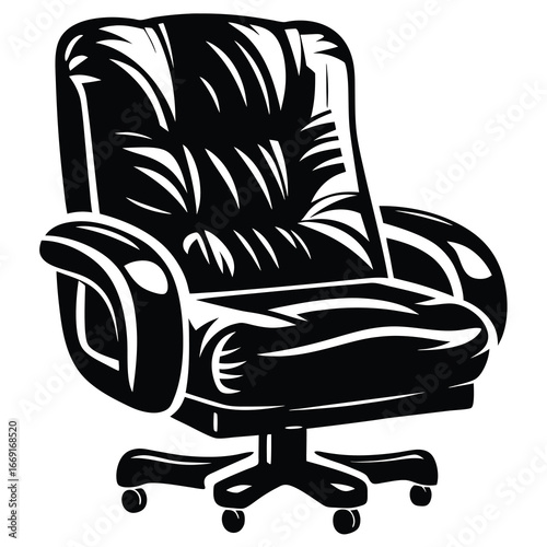 Monochrome illustration of a comfortable and luxurious office chair in silhouette