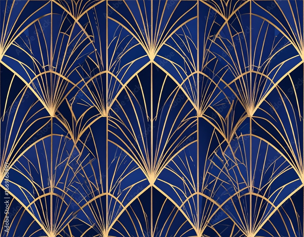 Art Deco Blue Gold Pattern. Art Deco Blue Gold Pattern.