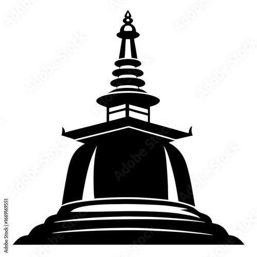 Black and white vector illustration of a Buddhist Stupa monument