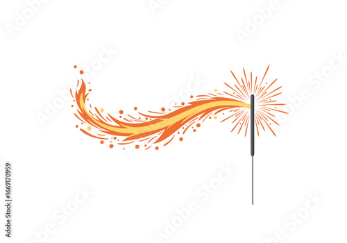 Bright Sparkler with Fiery Trail Design Element.