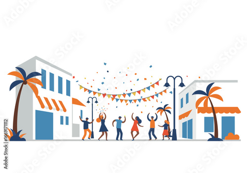 Joyful Street Celebration: People Dancing and Celebrating.