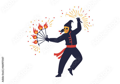 Fiery Performer: A Dynamic Fire Dance Spectacle.