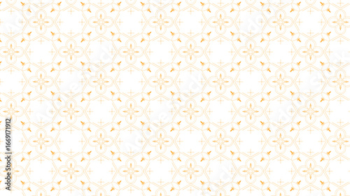 Sacred Geometry Seamless Islamic Pattern in Monochrome White and Gold, Arabesque Floral Vector Background with Traditional Decorative Line Art for Architecture, Branding, Wallpaper, and Luxury Design 
