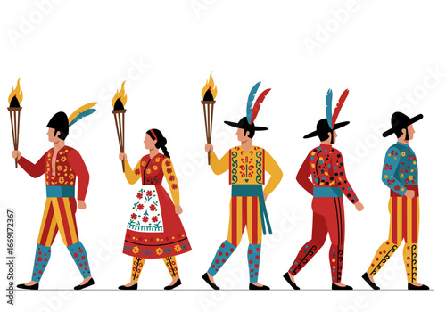 Spanish Traditional Costume Parade with Torches.