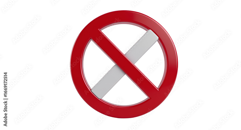 Fototapeta premium Forbidden Symbol 3D Rendered Red Circle with a Diagonal White Line, No Entry Sign