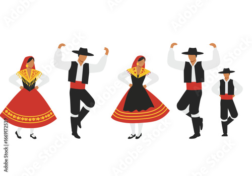 Spanish Folk Dancers in Traditional Costumes.