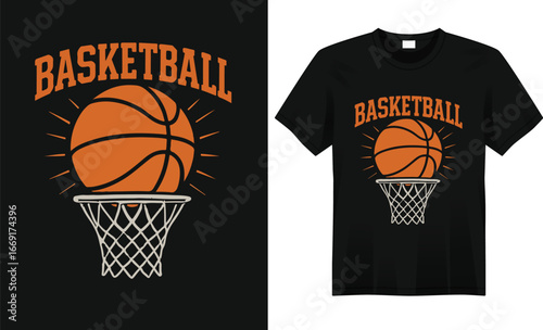 “Bold basketball-themed t-shirt featuring dynamic hoop graphics, sporty typography, and energetic colors, perfect for players, fans, and streetwear style.”