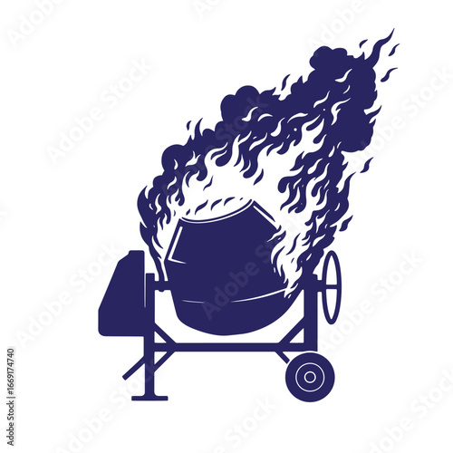 A burning concrete mixer illustration depicting overheated equipment in construction
