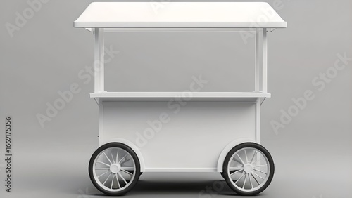 Minimalist white street vending cart for outdoor food and beverage business mockup template design