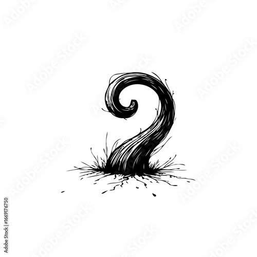 A singular swirling form ascends boldly evoking a sense of nascent life's emergence against stark