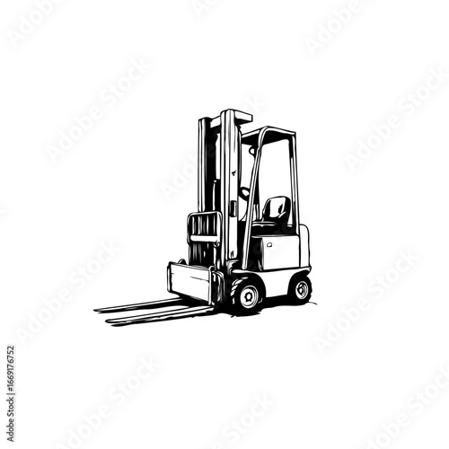 A precise black and white forklift illustration depicting industrial equipment ready for work on