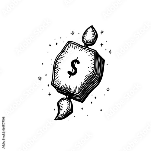 Abstract finance illustration featuring a stylized money block adorned with sprouting leaves and