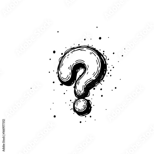 Abstract question mark illustration rendered with grunge textures representing uncertainty and
