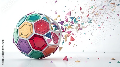 Colorful geometric sphere breaking apart into small triangles