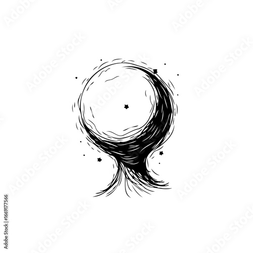 Artistic depiction featuring a minimalist drawing of an abstract shape conveying celestial wonder