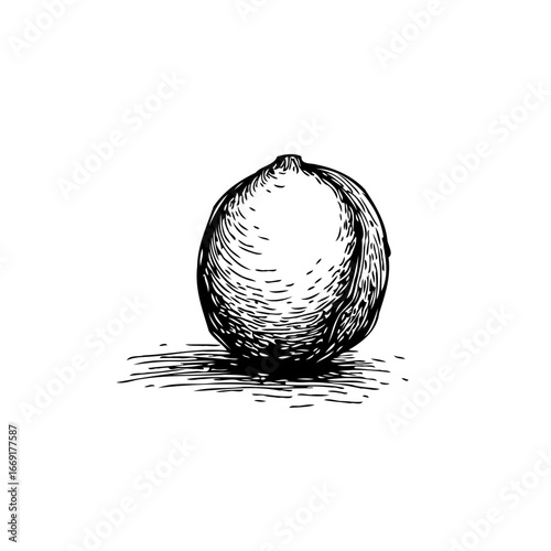 Artistic depiction of a simple fruit object with cross hatching and fine line detail sketch