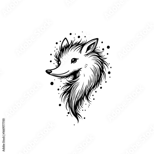 Artistic fox portrait with splash of dots, captivating wildlife illustration conveying the essence