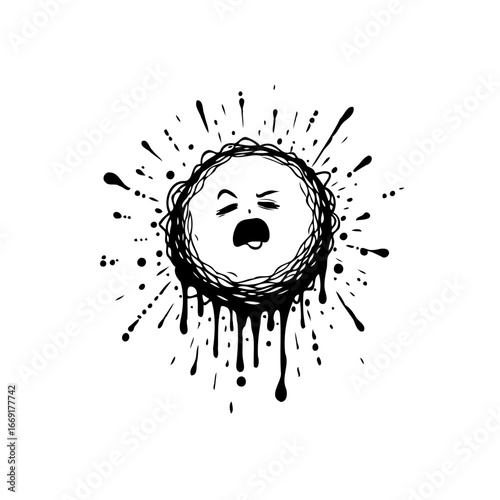 Artistic rendering of emotional distress depicted through a circle with exaggerated expressions