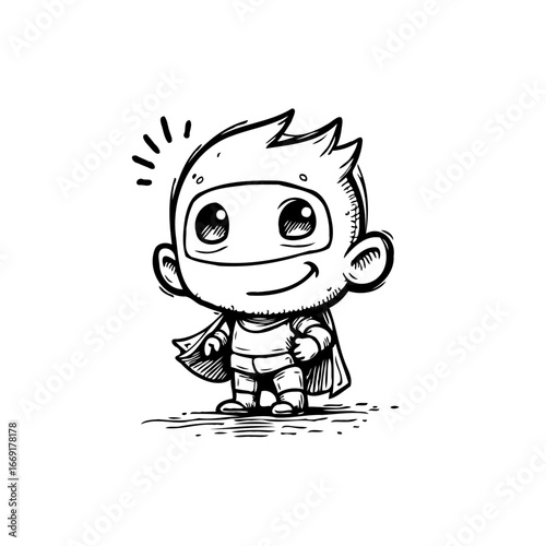 Charming superkid adventure filled illustration, boasting innocence and imaginative power in a