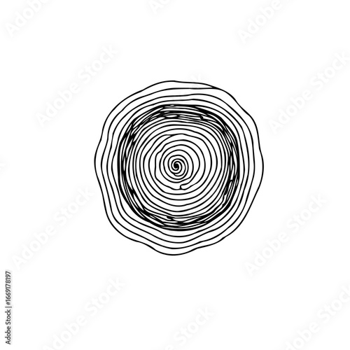 Circular abstract line drawing showcases swirling artistic creativity with simple elegance and