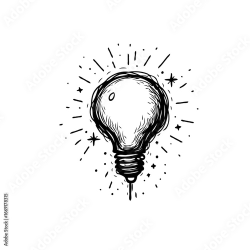 Conceptual lightbulb illustration suggesting a bright idea with radiating energy in a whimsical
