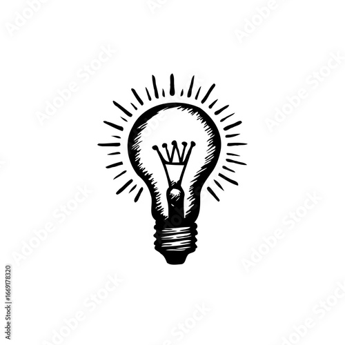 Conceptual lightbulb illumination with radiating energy portraying bright idea generation and