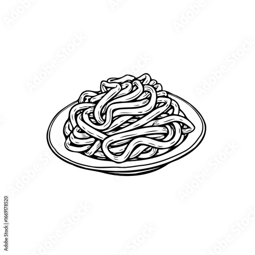Delicately sketched pasta dish illustration showcasing appetizing noodles piled high on a