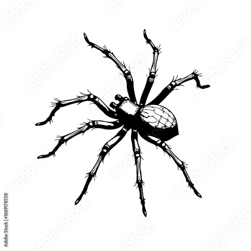 Detailed arachnid illustration showcasing eight spindly legs and textured abdomen on pristine