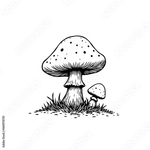 Detailed mushroom illustration displaying botanical realism showcasing organic patterns and