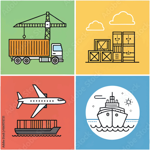 Multimodal Shipping and Transport Icons