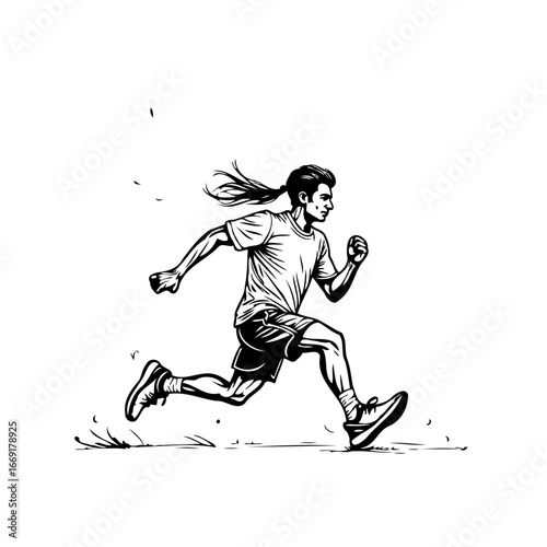 Dynamic monochrome illustration of a man in motion showcasing speed and physical activity with