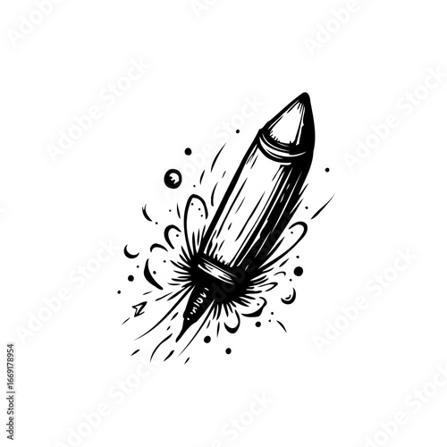 Dynamic projectile artwork showcasing speed impact and motion through swirling lines and dotted