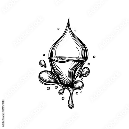 Elegant monochrome droplet illustration showcasing fluid dynamics and purity capturing its essence