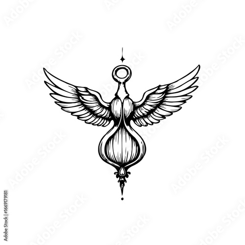Elegant symmetrical winged artifice radiating mysticism featuring intricate linework and