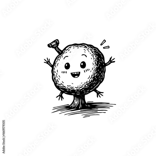 Enchanting whimsical tree character radiating joy a playful doodle evokes nature's innocence