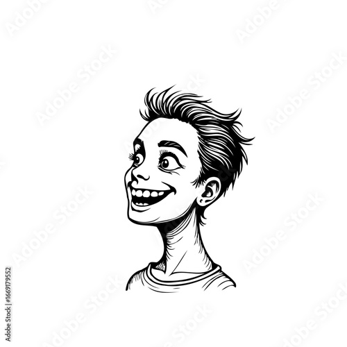 Expressive character portrait of a young person filled with exhilaration and innocent joy depicted