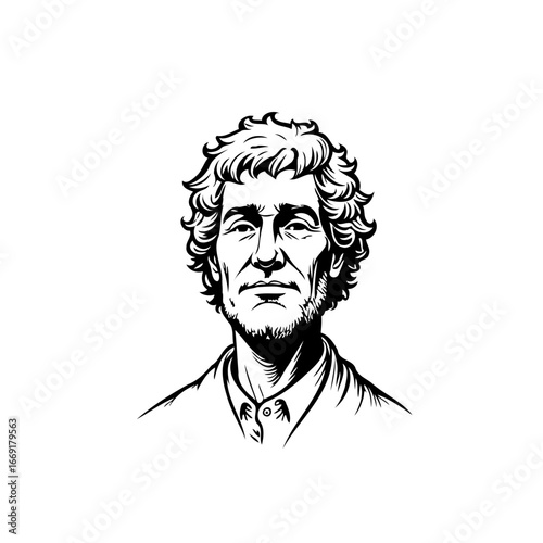Expressive drawing of a person with curly hair and distinctive features conveying character and
