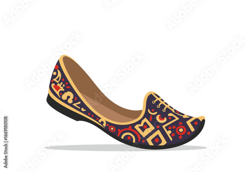 Intricate Patterned Womens Black and Gold Shoes.