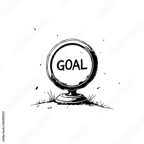 Illustration a circular pointer directing path towards an ambitious goal vision drawing with grass