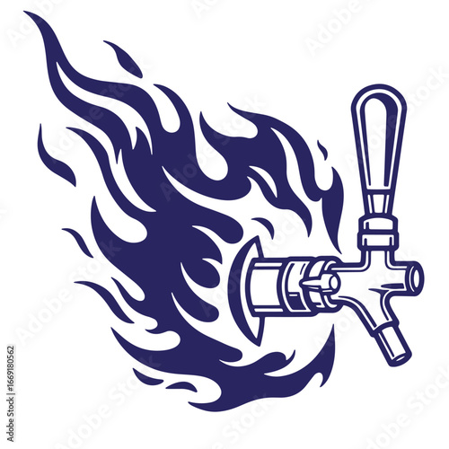 Beer tap with flames vector illustration representing hot or popular beverage