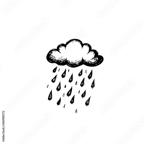 Illustrative rain cloud with hand drawn style creating a feeling of melancholy and atmospheric