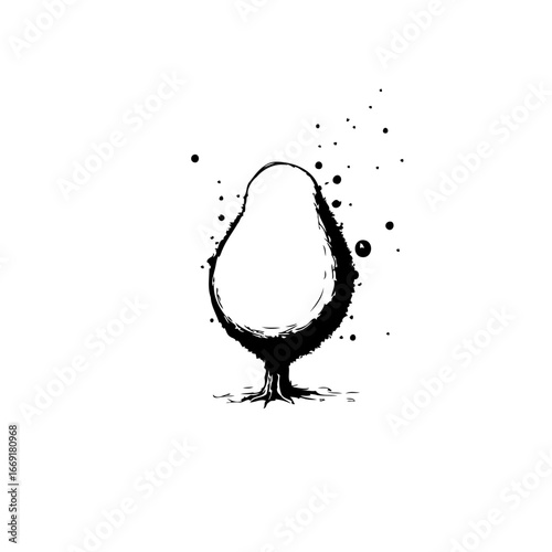 Ink-style avocado illustration showcasing unique artistic food representation and modern abstract