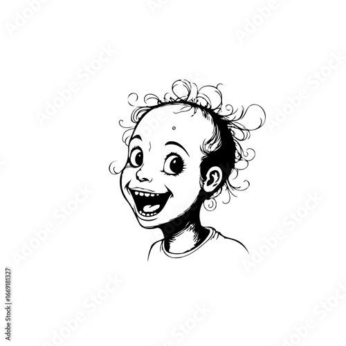 Joyful child's expressive face a hand drawn illustration capturing infectious laughter and