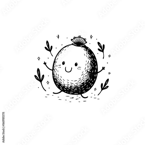 Joyful fruit character illustration radiates positivity with its whimsical design and endearing