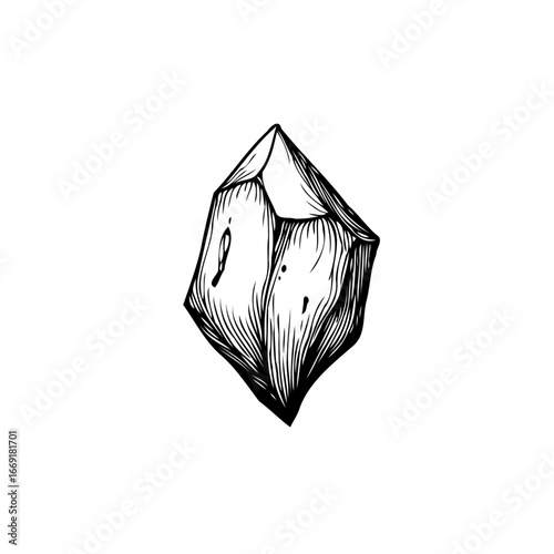Monochromatic crystalline formation illustration showcasing facets depths and intricate details