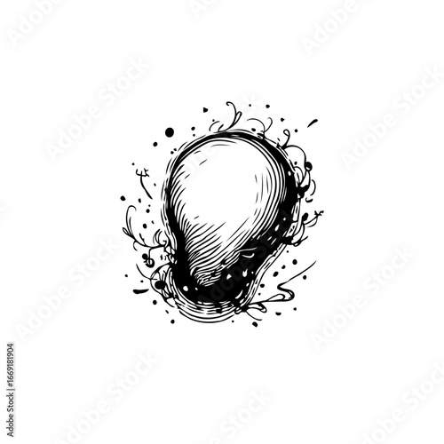 Monochrome abstract lightbulb concept depicting innovation with dynamic swirling lines and splash