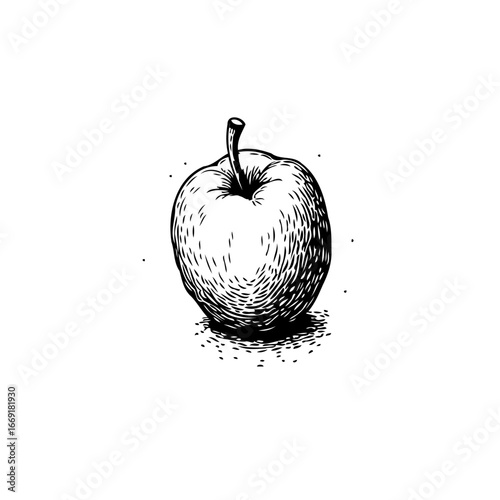 Monochrome apple illustration exhibiting detailed line work and a captivating visual narrative