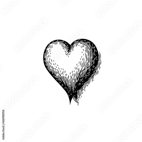 Monochrome artistic heart sketch with textured shading conveying affection and sentimental