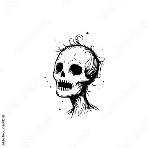 Photos Monochrome human skull illustration displays artistic macabre depiction of morta