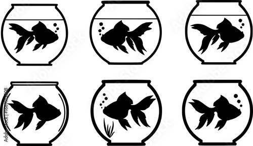 Goldfish in bowl silhoette vector art	
